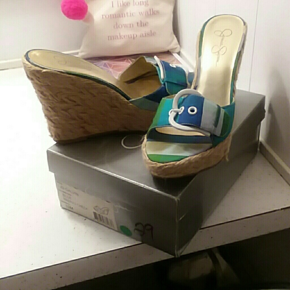 Jessica Simpson Blue Madras Check Galvin wedges